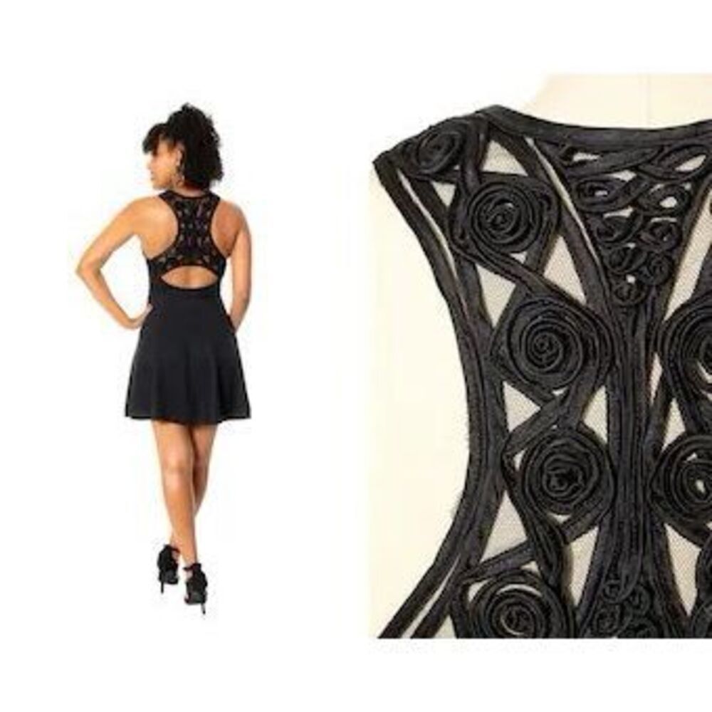 Vintage Jessica McClintock Gunne Sax 90’s Little Black Mini Racerback Dress 7/8